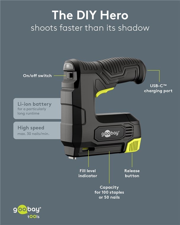 Graffettatrice Sparachiodi Elettrica 2in1 con Batteria - Goobay I-TOOL-STAPLE