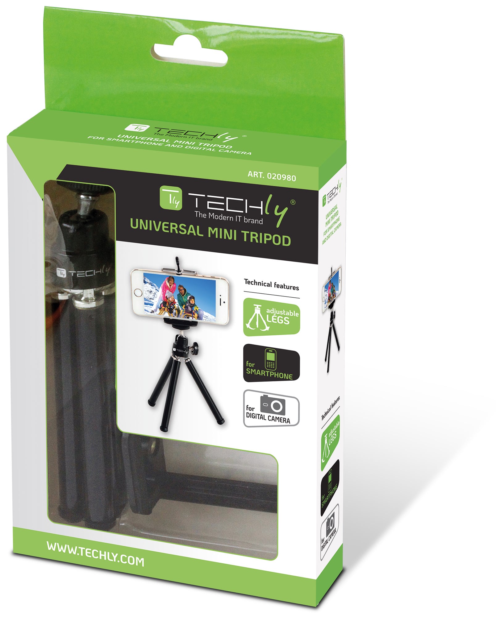 Treppiede Portatile Universale per Smartphone e Fotocamere - Techly I-TRIPOD-UN