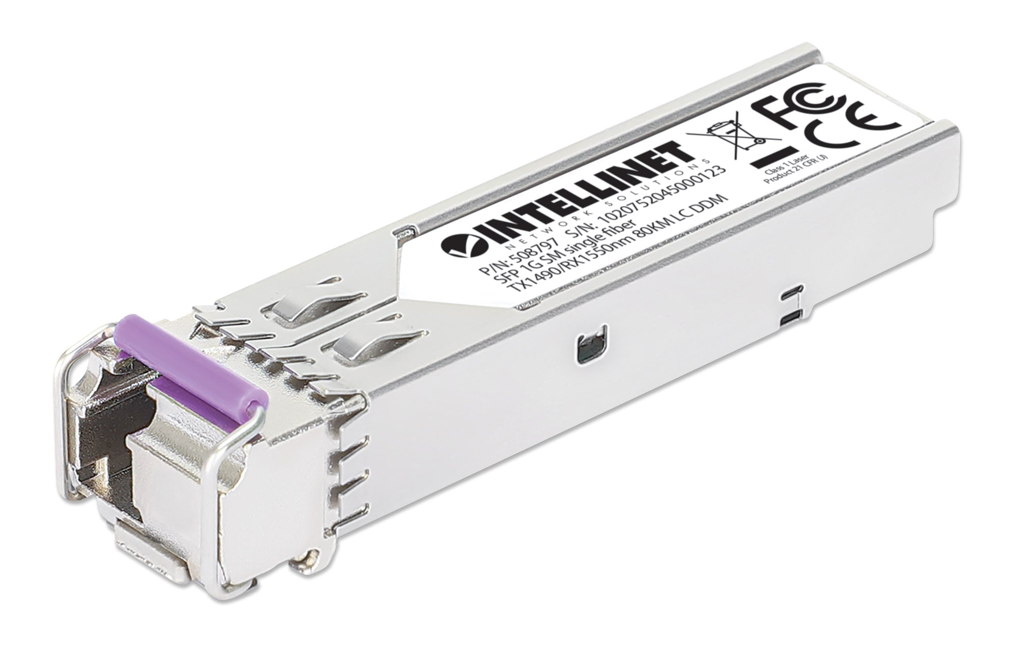 Single-mode Fiber Optic LC SFP Transceiver 1000Base-BX Bidirectional WDM - Intellinet I-TX-MGBIC-WDM80A
