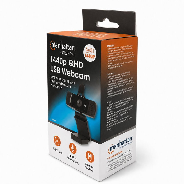 USB QHD 1440p Webcam Noise Cancellation - Manhattan I-WEBCAM-549