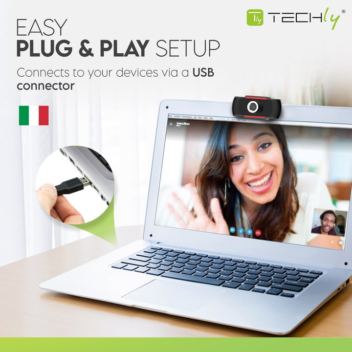 USB Full HD Webcam 1080p with Noise Reduction and Auto Focus - Techly I-WEBCAM-60T