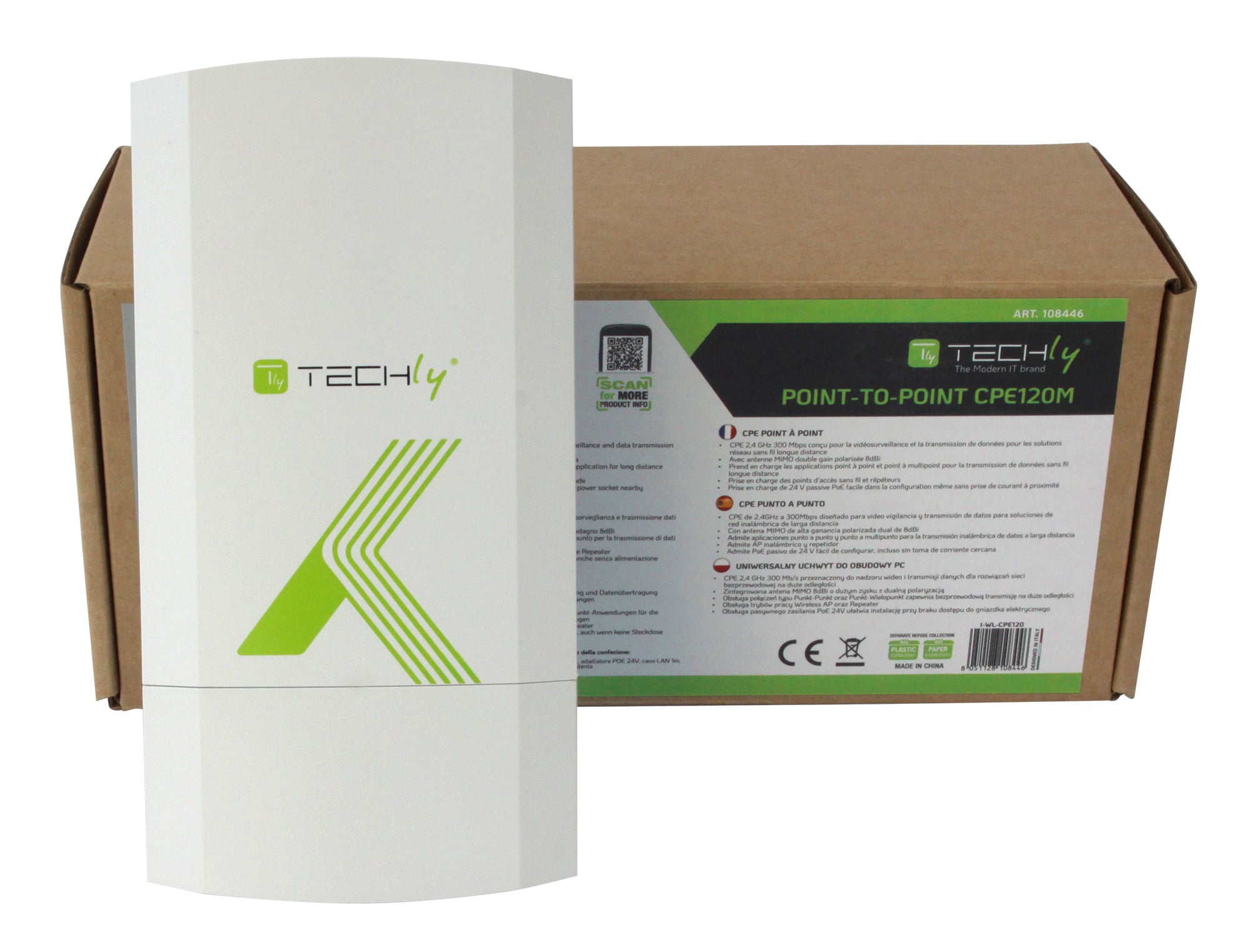 CPE Point-point 300 Mbps to 2.4 GHz 8 dBi - Techly I-WL-CPE 120