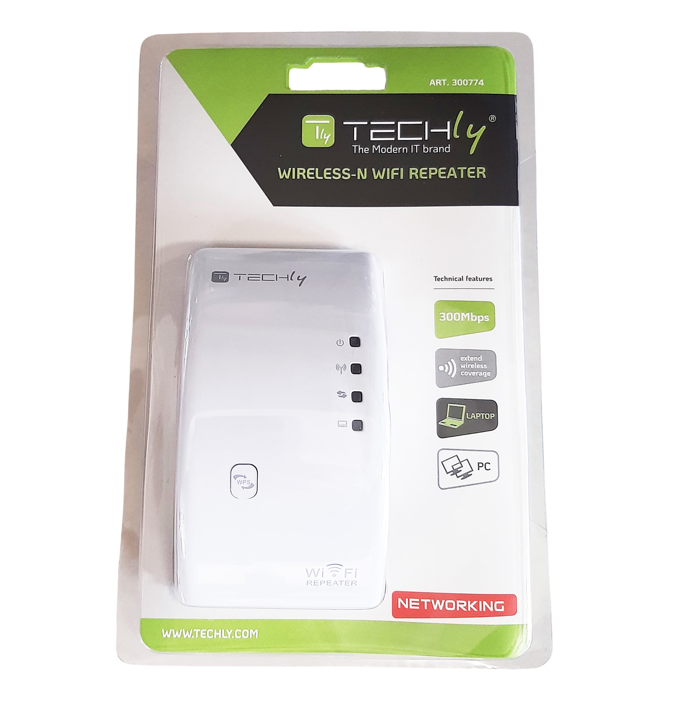 Ripetitore Wireless 300N (Range Extender) con WPS - Techly I-WL-REPEATER