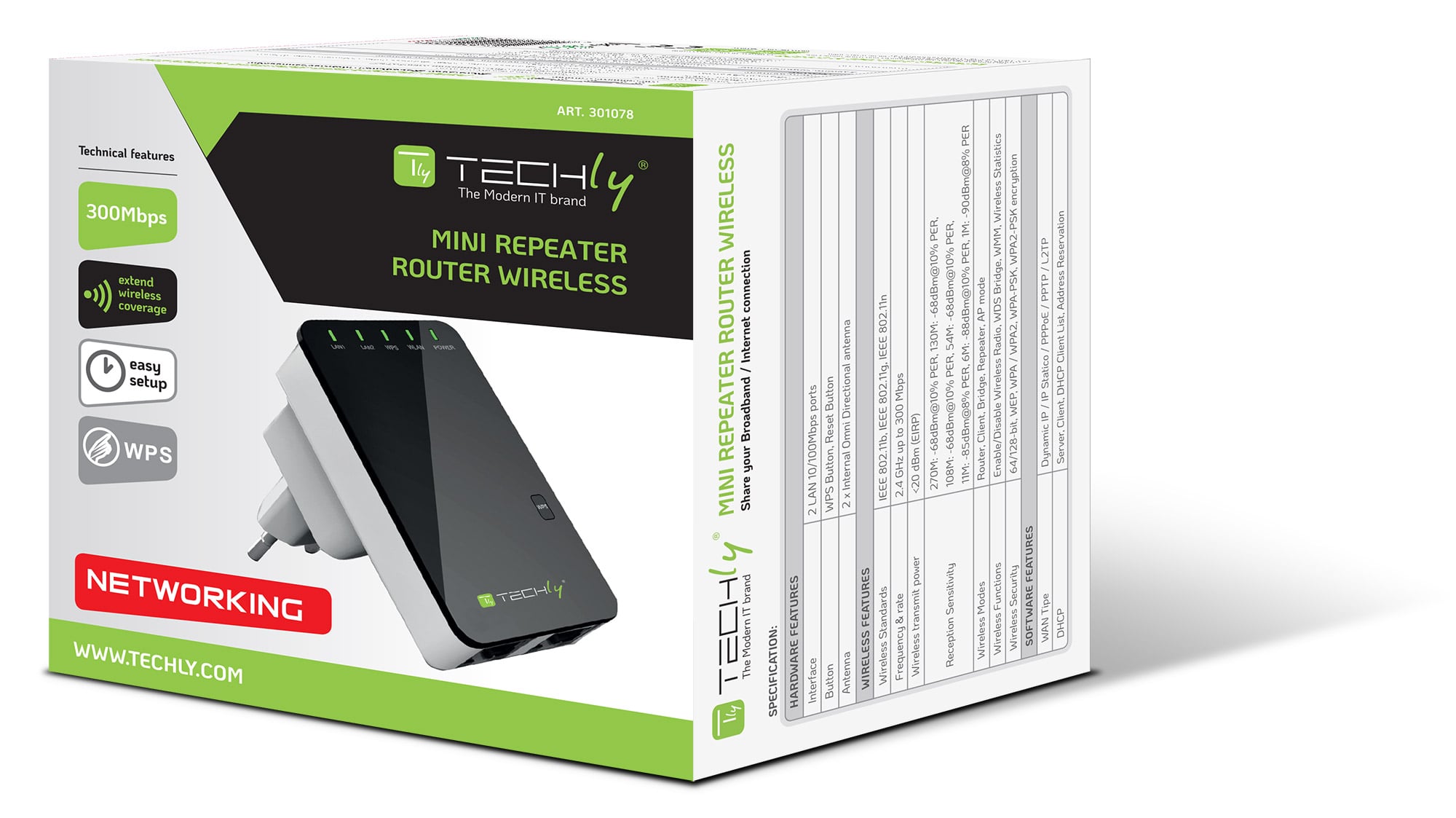 Ripetitore Router Wireless 300N da Muro Repeater2 - Techly I-WL-REPEATER2