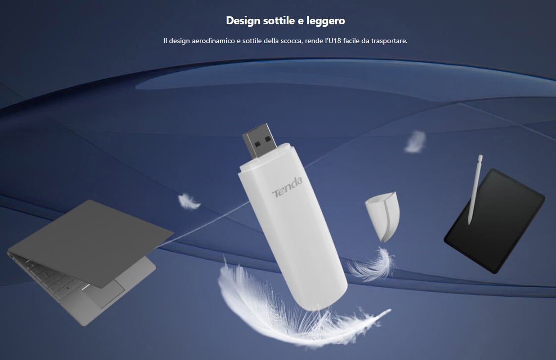 Adattatore USB Dual Band AX1800 Wi-Fi 6, U18 - Tenda I-WL-U18