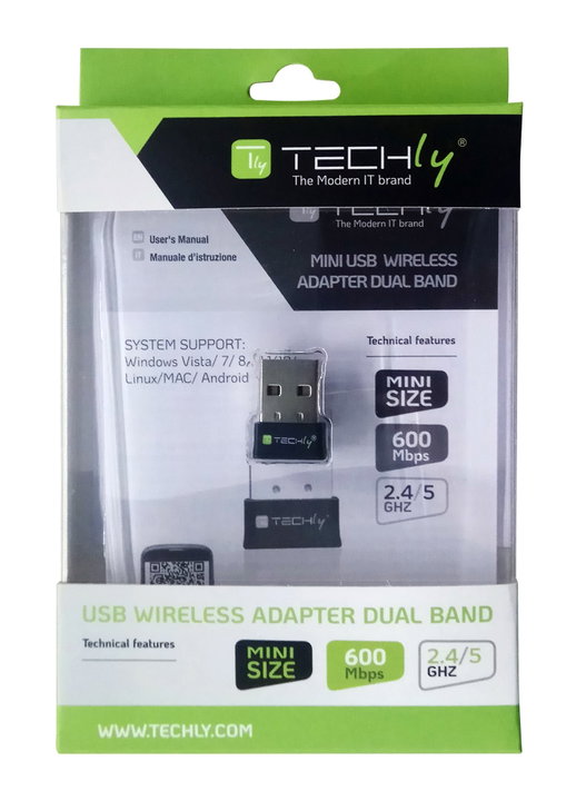 Mini Adattatore WiFi USB Dual Band MU-MIMO 2dBi 600Mbps - Techly I-WL-USB-600TY