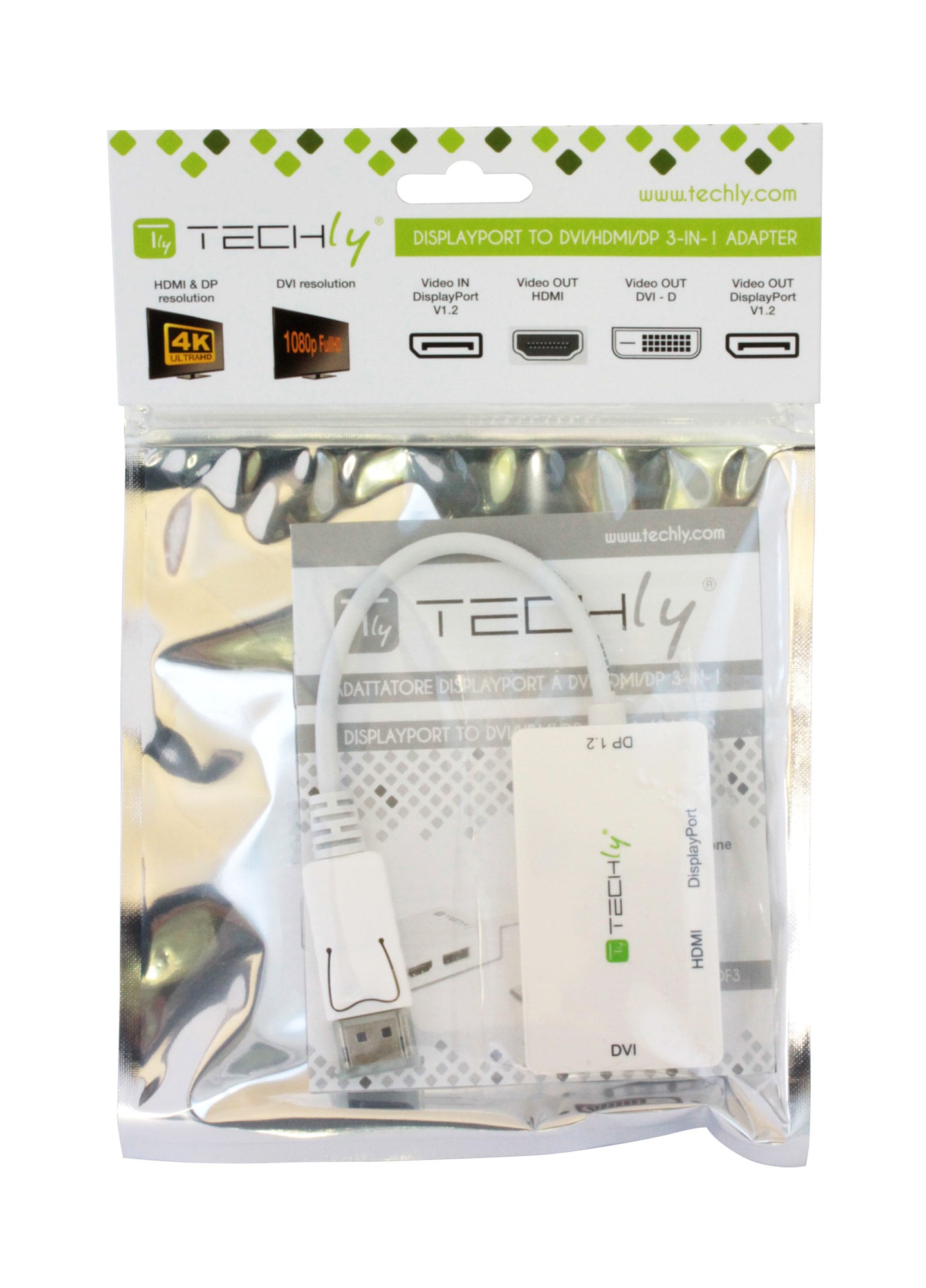 Adattatore DisplayPort a DVI/HDMI/DP 3-in-1 - Techly IADAP DP-COMBOF3