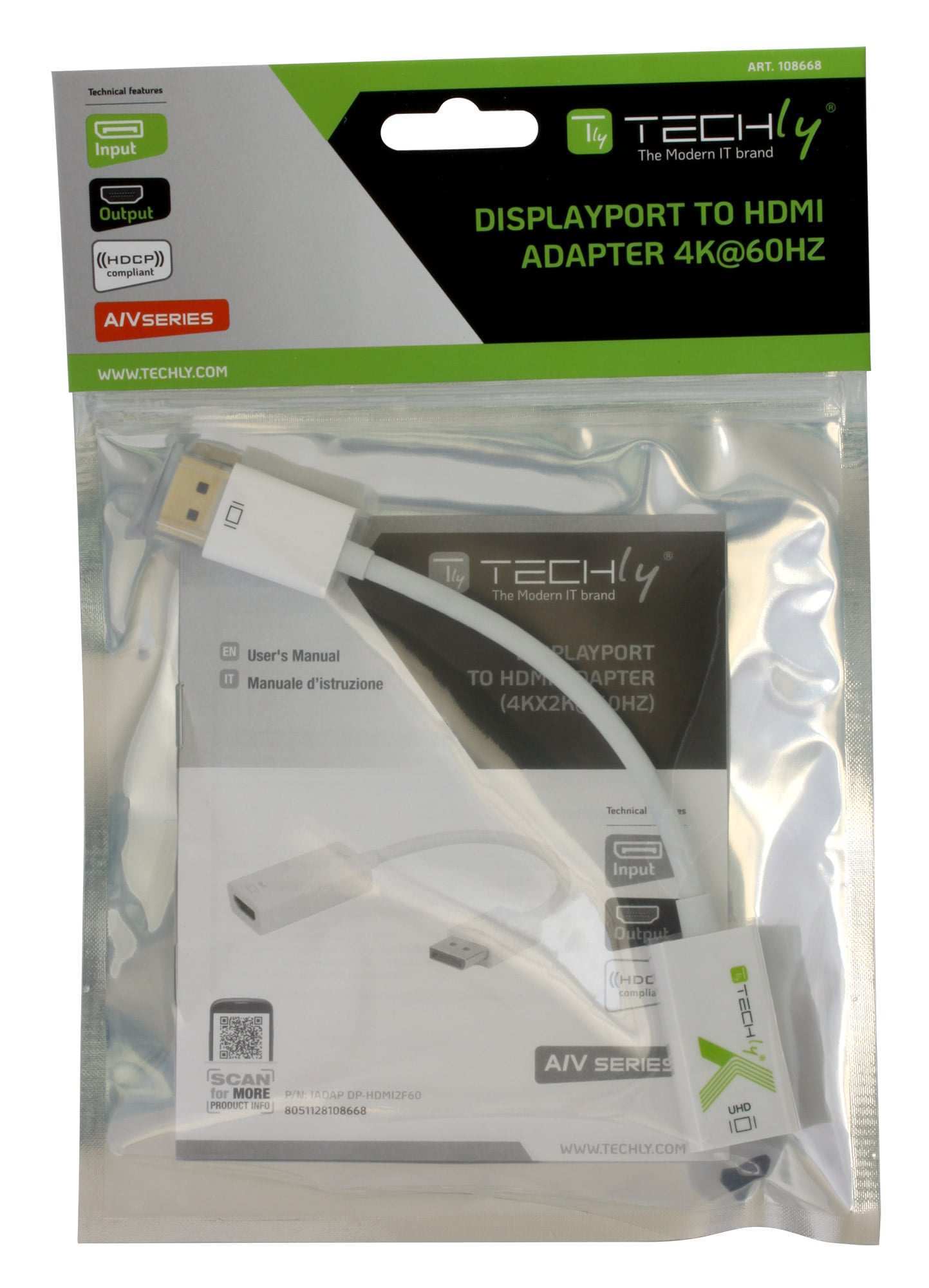 Adattatore Attivo Displayport 1.2 Maschio HDMI Femmina 4K 60Hz 15 cm Bianco - Techly IADAP DP-HDMI2F60