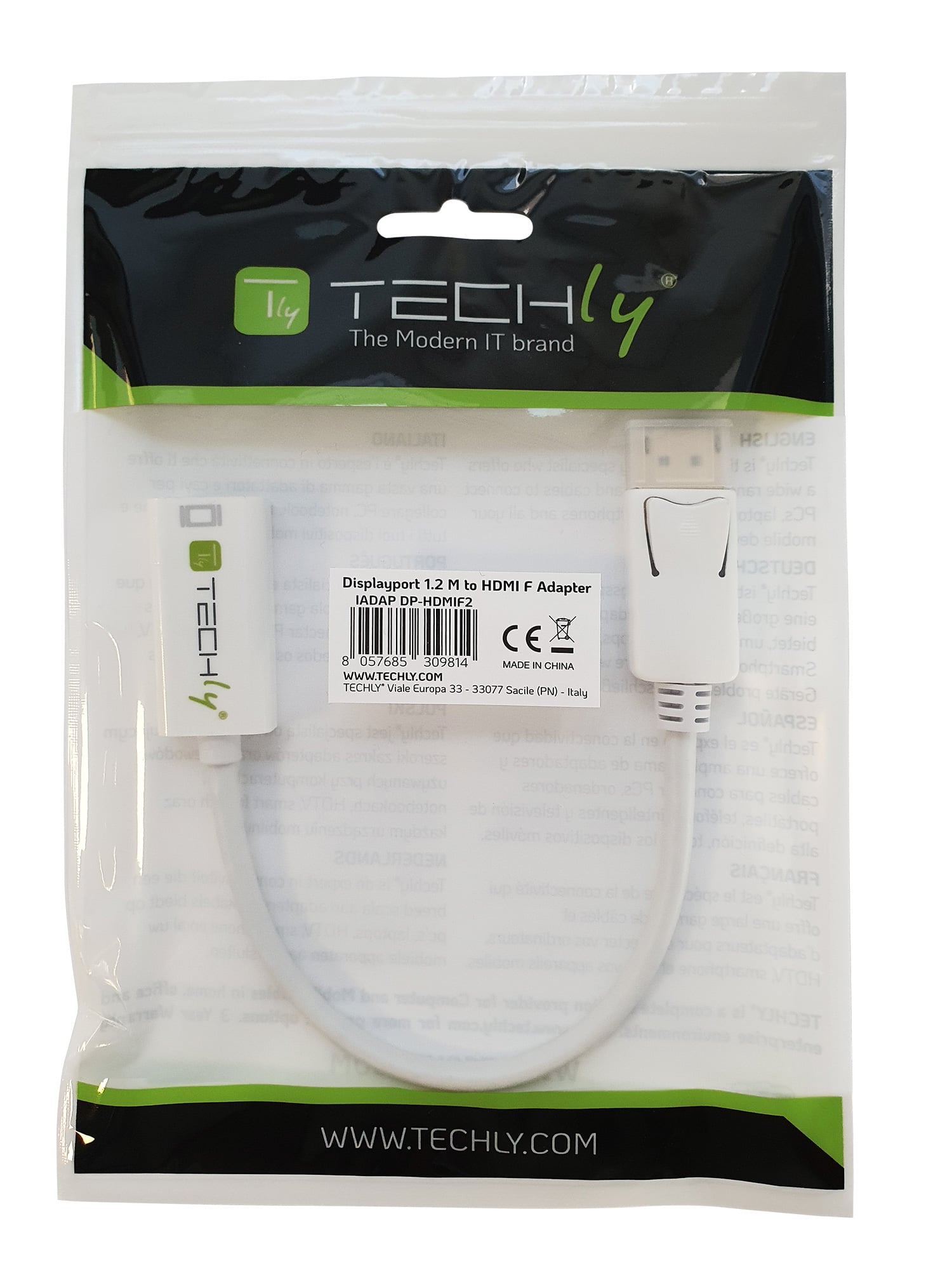 Adattatore Attivo DisplayPort 1.2 Maschio HDMI Femmina 4K 30Hz 15cm Bianco - Techly IADAP DP-HDMIF2