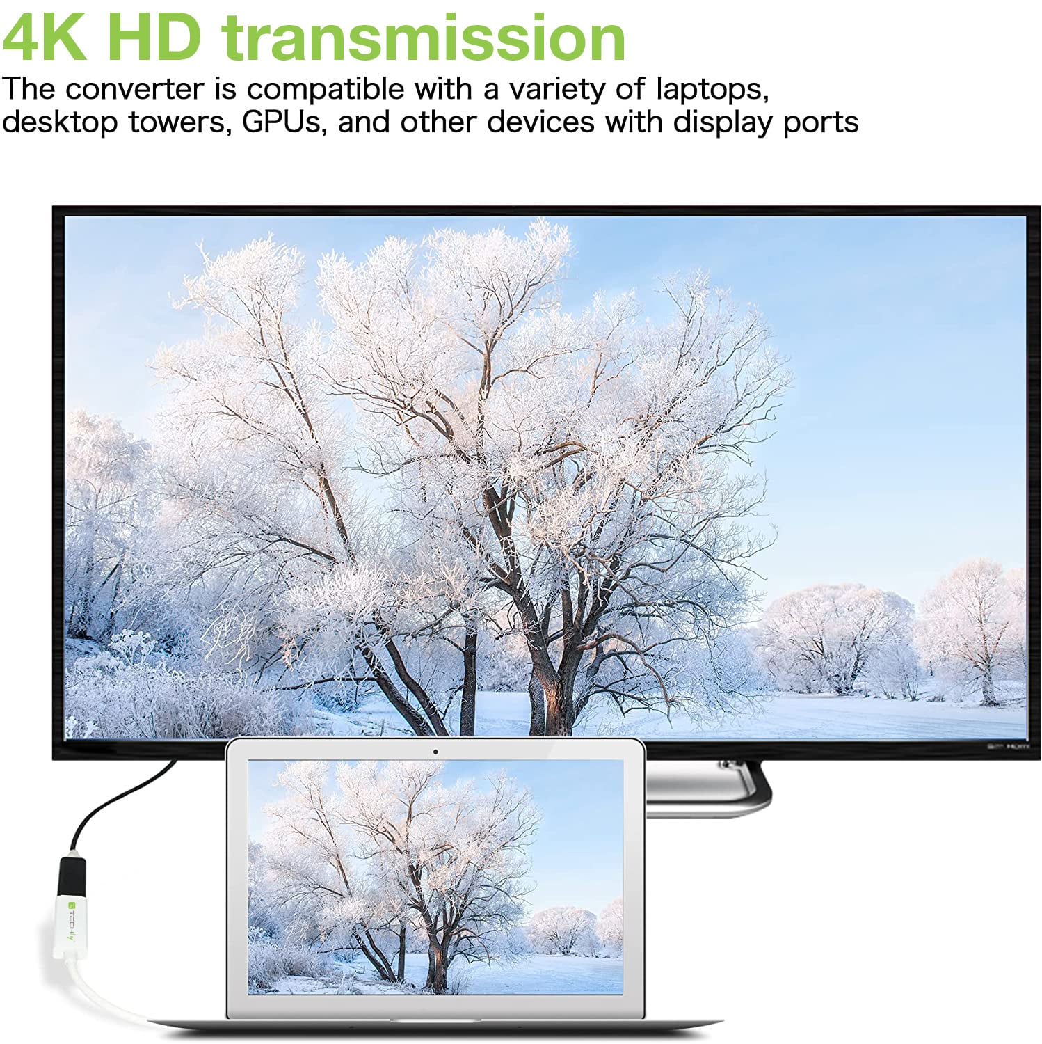 Adattatore Attivo DisplayPort 1.2 Maschio HDMI Femmina 4K 30Hz 15cm Bianco - Techly IADAP DP-HDMIF2