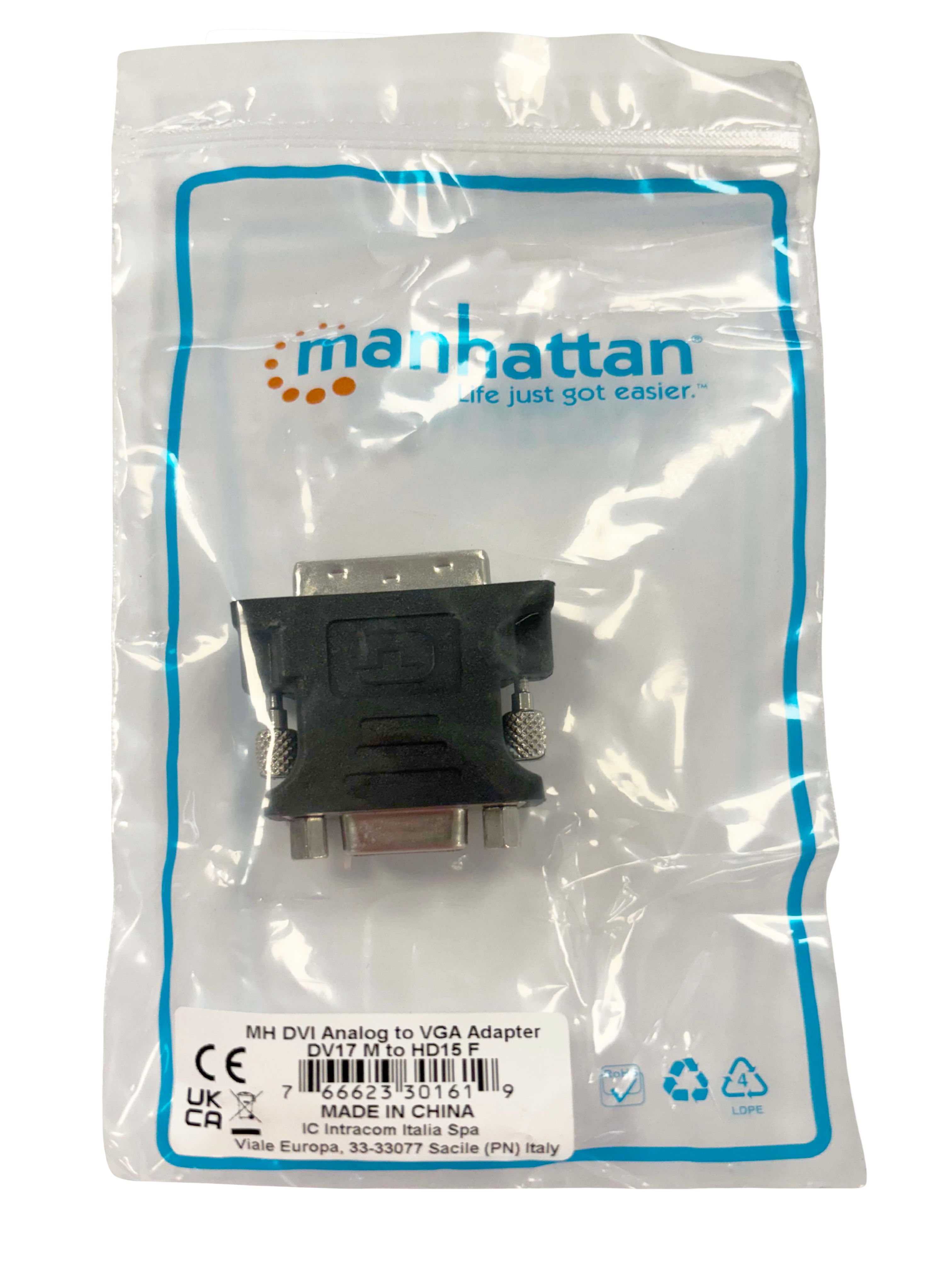Adattatore Video Analogico DVI Maschio / VGA Femmina Nero - Manhattan IADAP DVI-8600