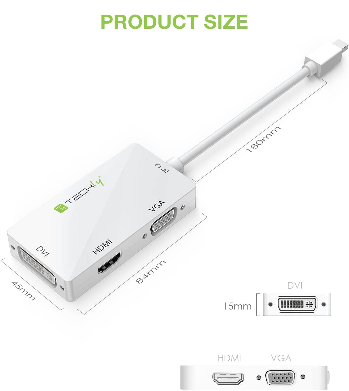 Adattatore 3 in 1 Mini DisplayPort 1.2 (Thunderbolt) a HDMI/DVI/VGA - Techly IADAP MDP-COMBOF12
