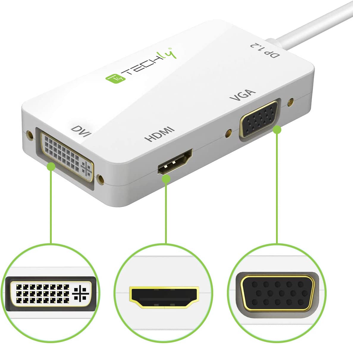 Adattatore 3 in 1 Mini DisplayPort 1.2 (Thunderbolt) a HDMI/DVI/VGA - Techly IADAP MDP-COMBOF12