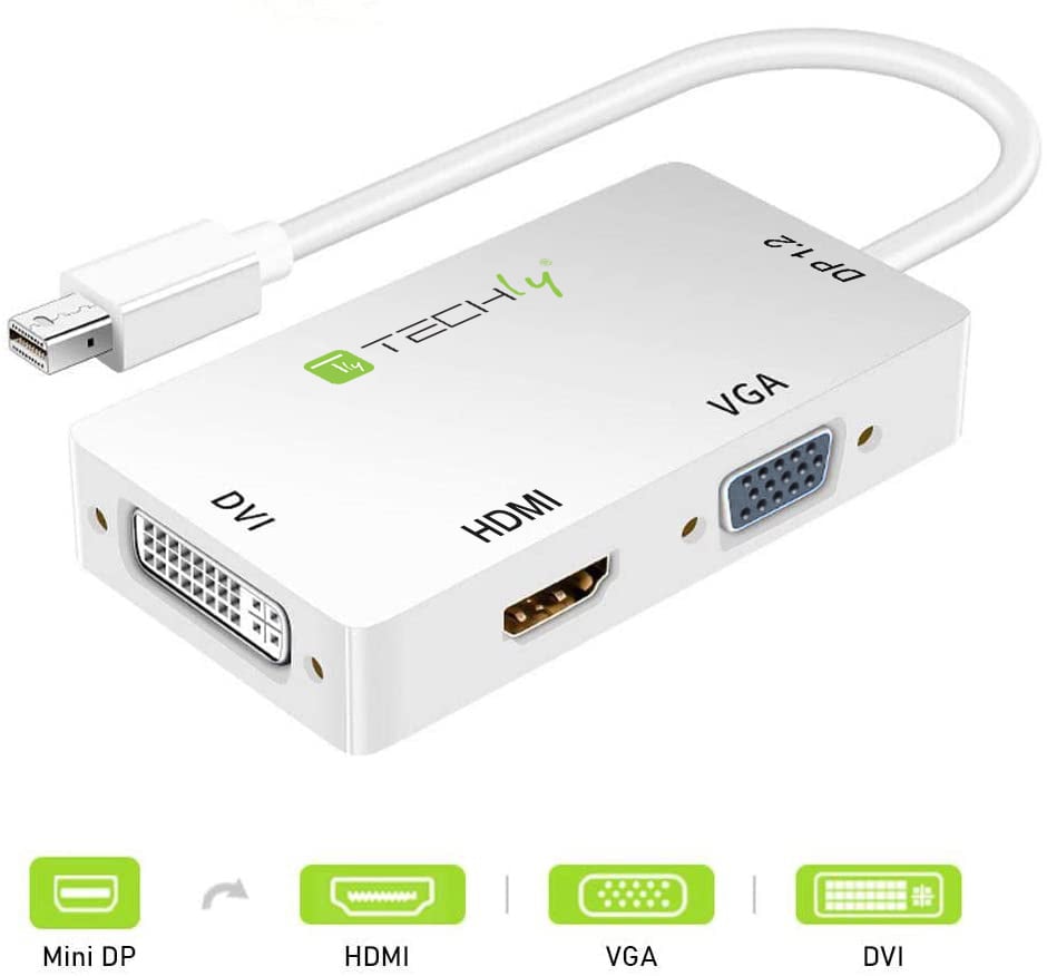 Adattatore 3 in 1 Mini DisplayPort 1.2 (Thunderbolt) a HDMI/DVI/VGA - Techly IADAP MDP-COMBOF12