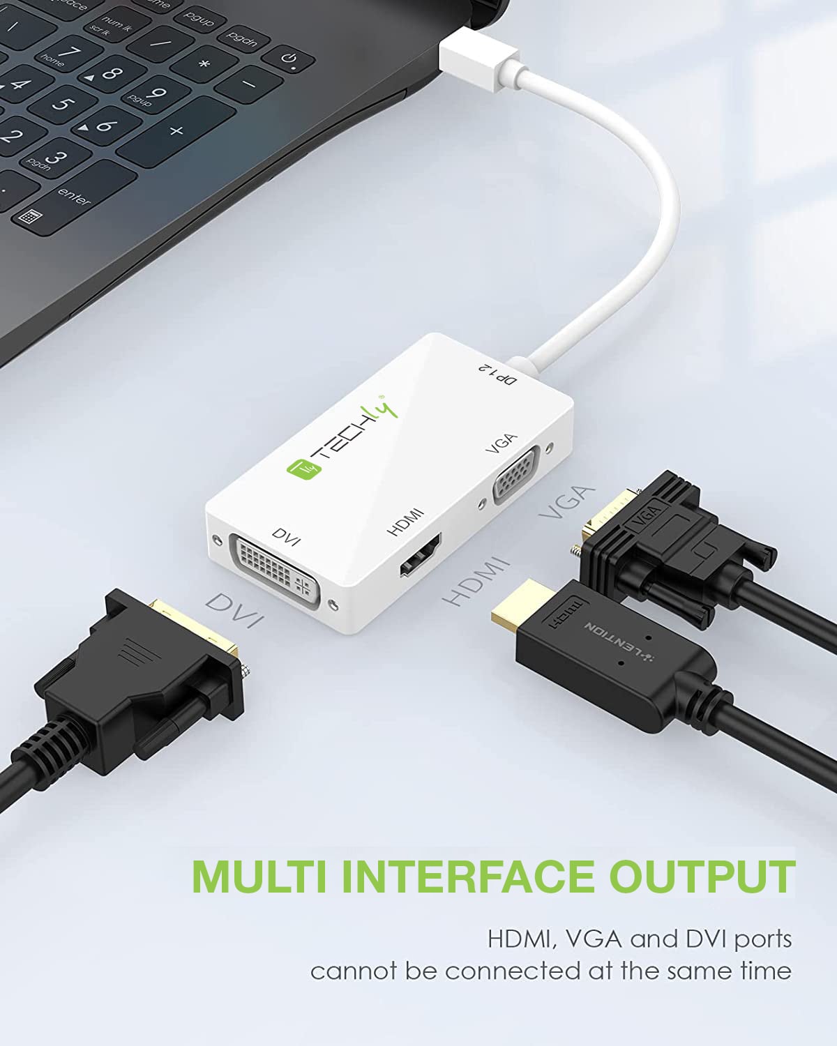 Adattatore 3 in 1 Mini DisplayPort 1.2 (Thunderbolt) a HDMI/DVI/VGA - Techly IADAP MDP-COMBOF12