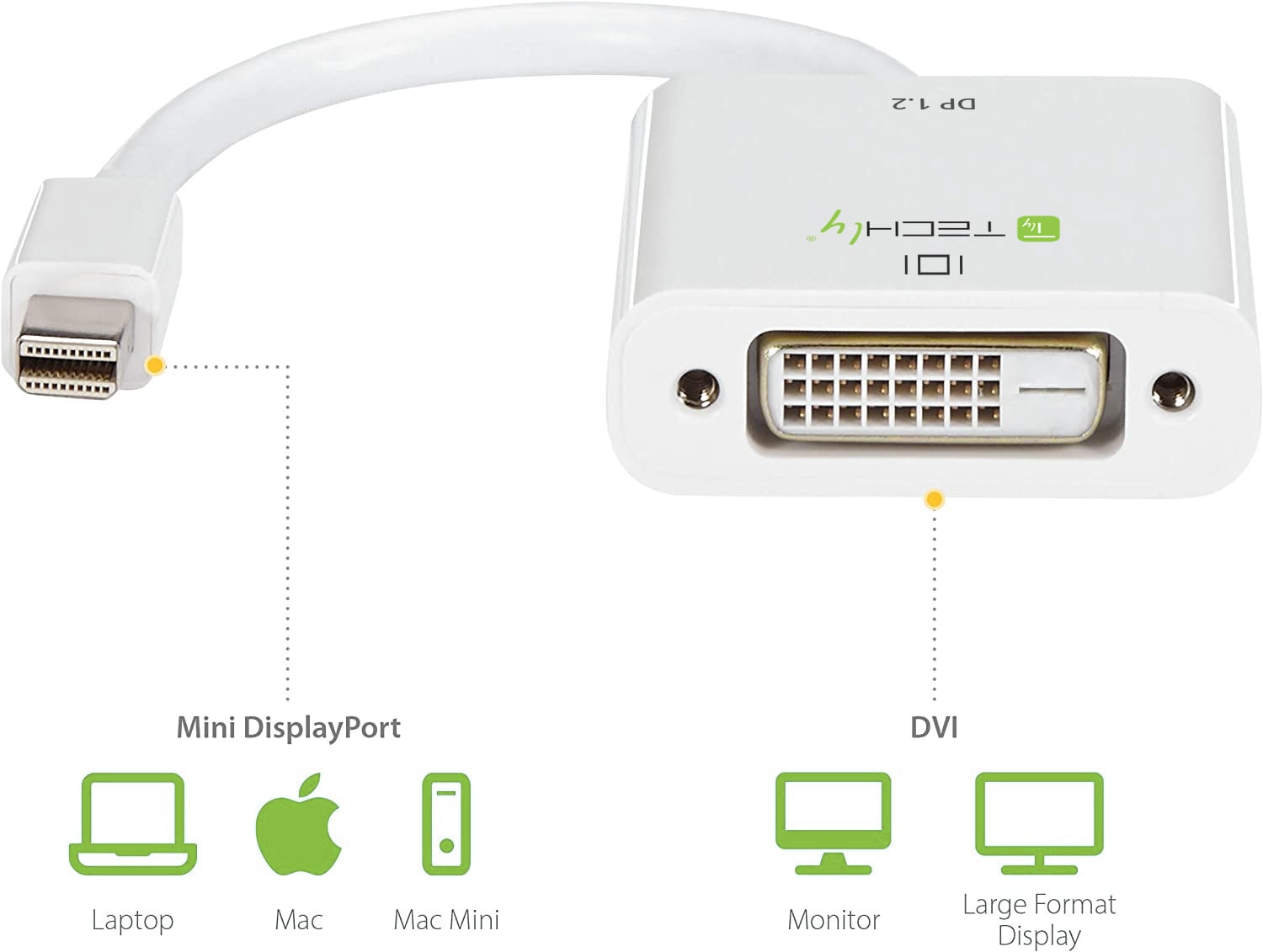 Adattatore Mini DisplayPort (Thunderbolt) 1.2 / DVI 15cm Bianco - Techly IADAP MDP-DVIF12