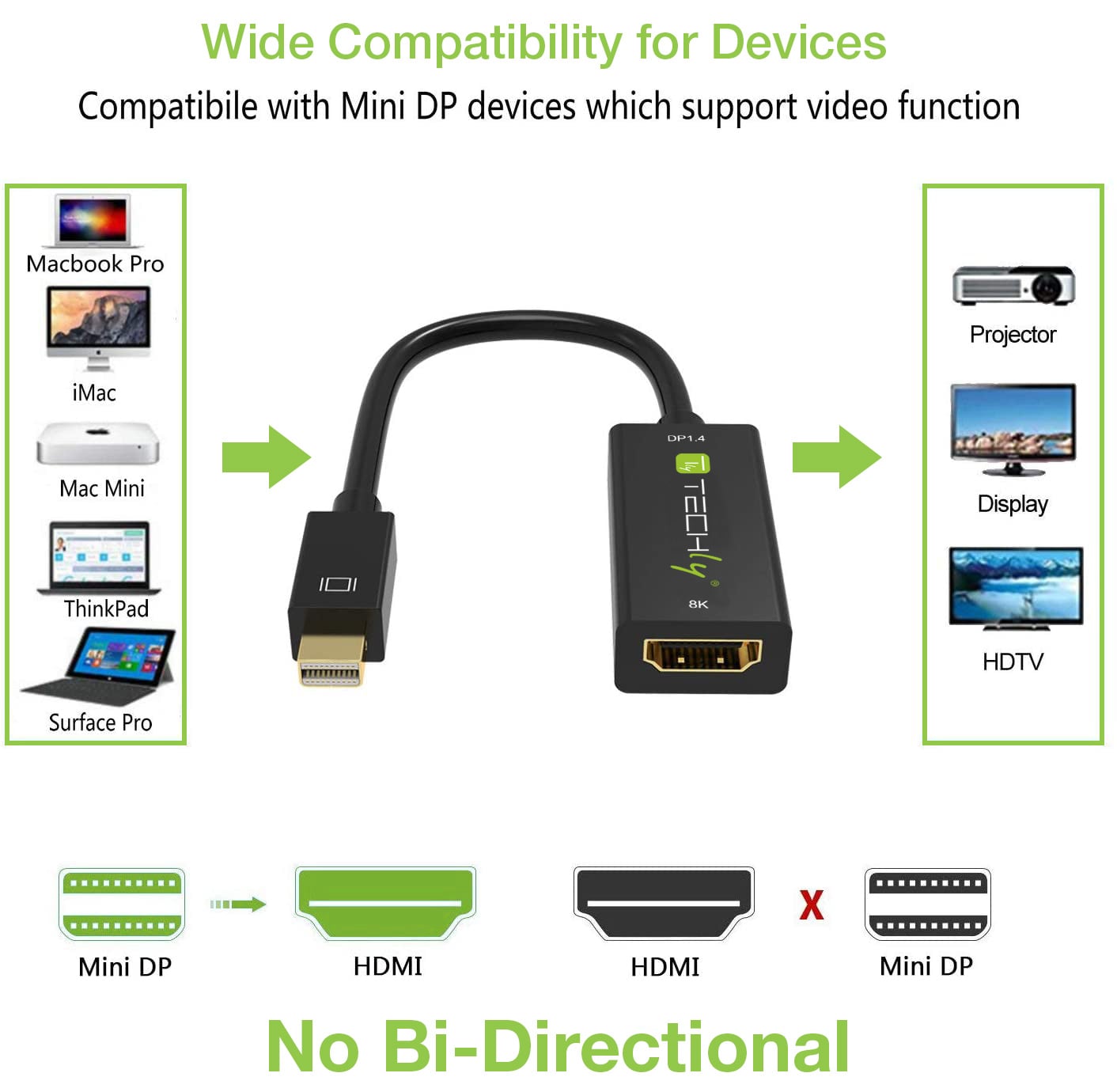 Adattatore Mini DisplayPort (Thunderbolt) 1.4 / HDMI 8K Attivo nero - Techly IADAP MDP-HDMIF8K