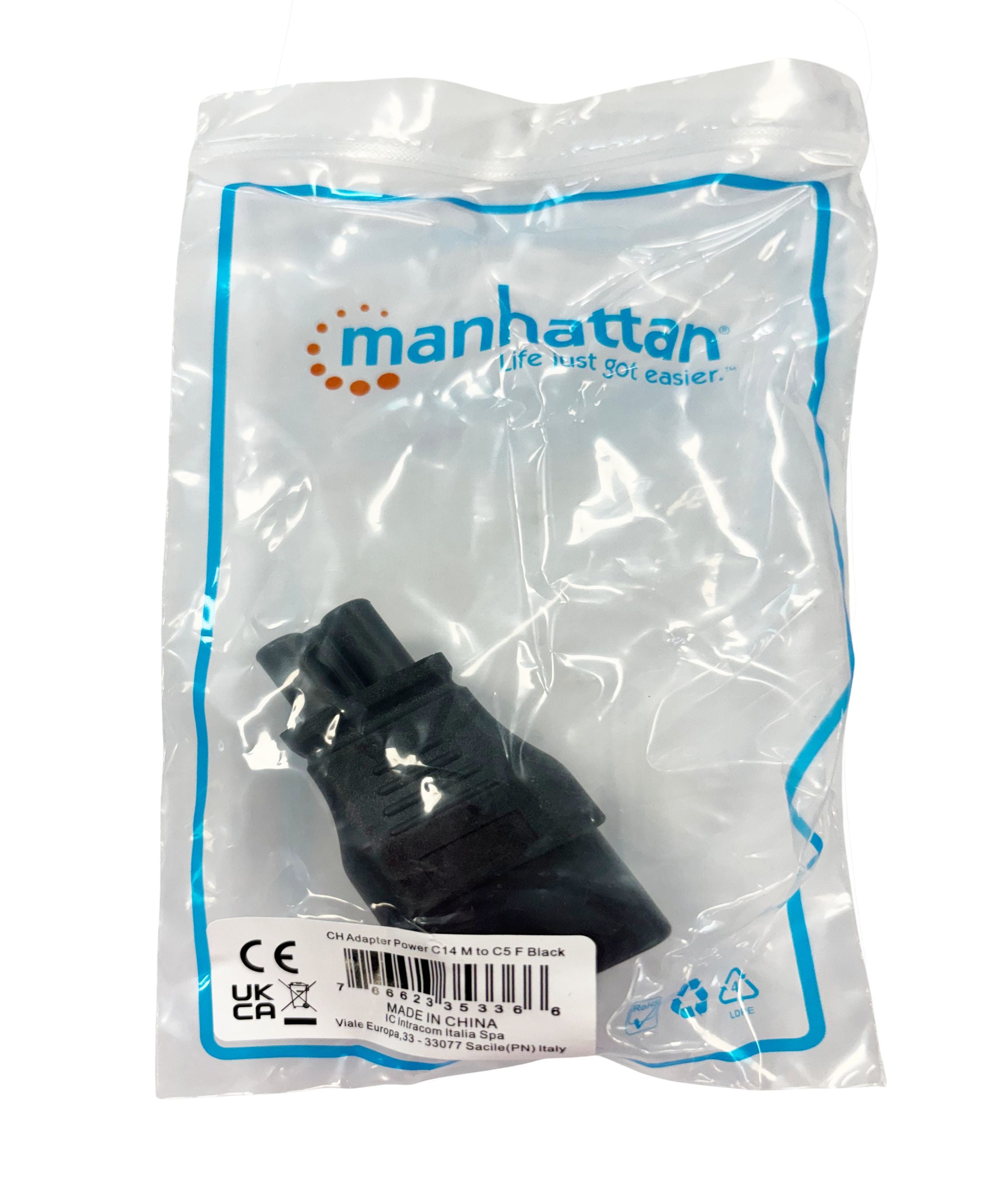 Adattatore da IEC C14 Maschio a C5 Femmina Nero - Manhattan IADAP PW-C14MC5F