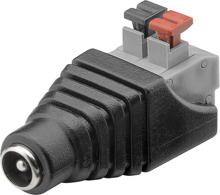Adattatore Plug DC 2.1x5.5mm Femmina Terminal Block 2 pin con Pulsante - Goobay IADAP TB2-DC5521F