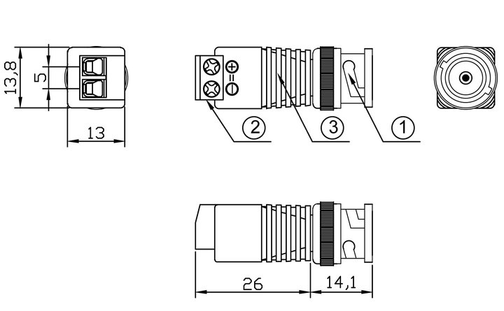 Adattatore Connettore Terminal Block 2-pin a BNC Maschio - Techly IADAP TB2T-BNCMM