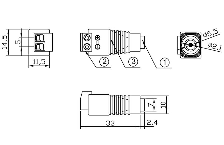 Adattatore Alimentazione Plug DC 2.5x5.5mm Femmina Terminal Block 2 pin - Techly IADAP TB2T-DC2555F