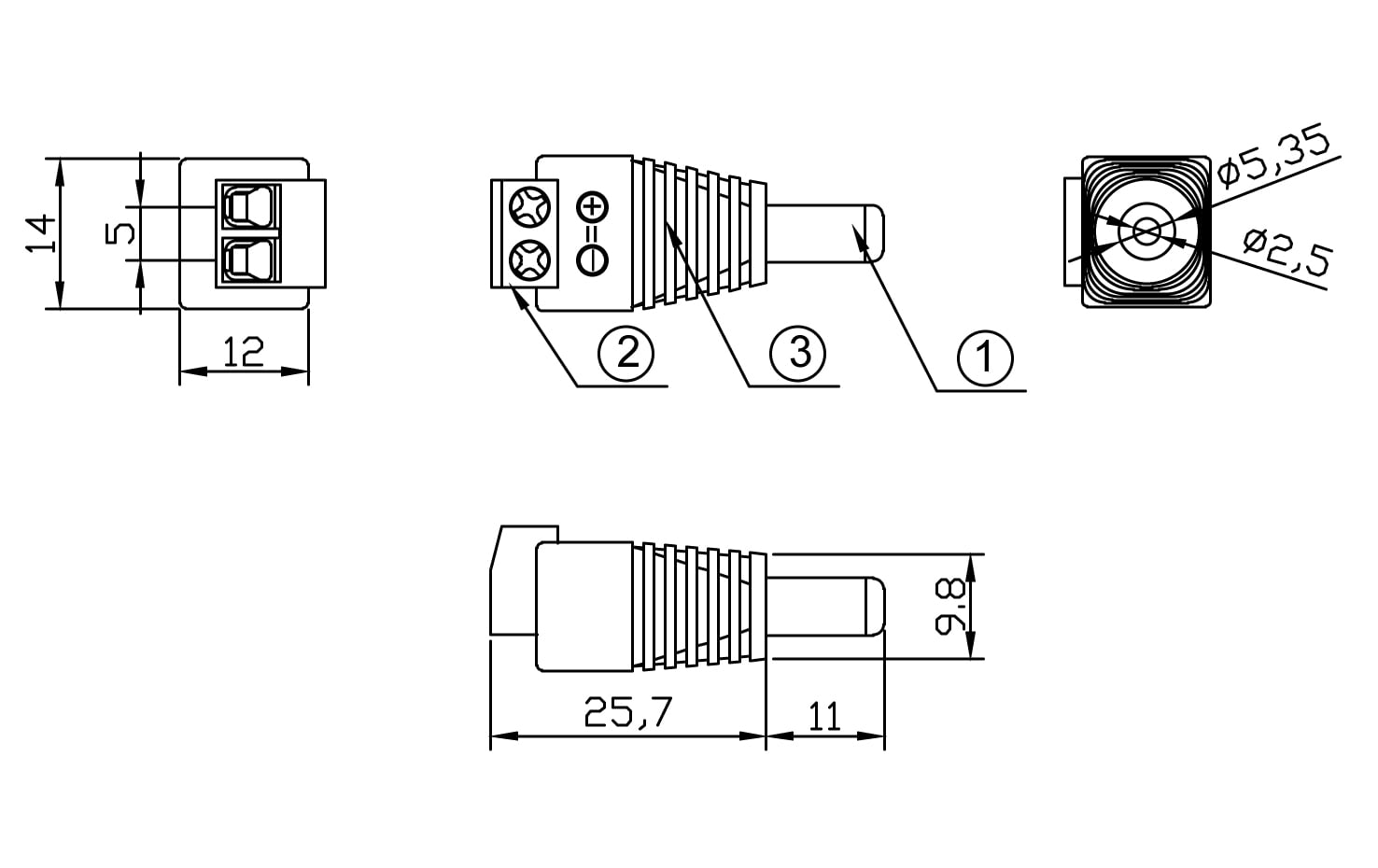 Adattatore Alimentazione Plug DC 2.5x5.5mm Maschio Terminal Block 2 pin - Techly IADAP TB2T-DC2555M