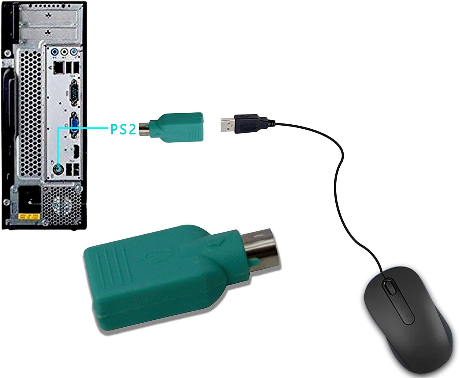 Adattatore Convertitore PS2 Maschio USB A Femmina per Tastiera e Mouse - Goobay IADAP USB-919G