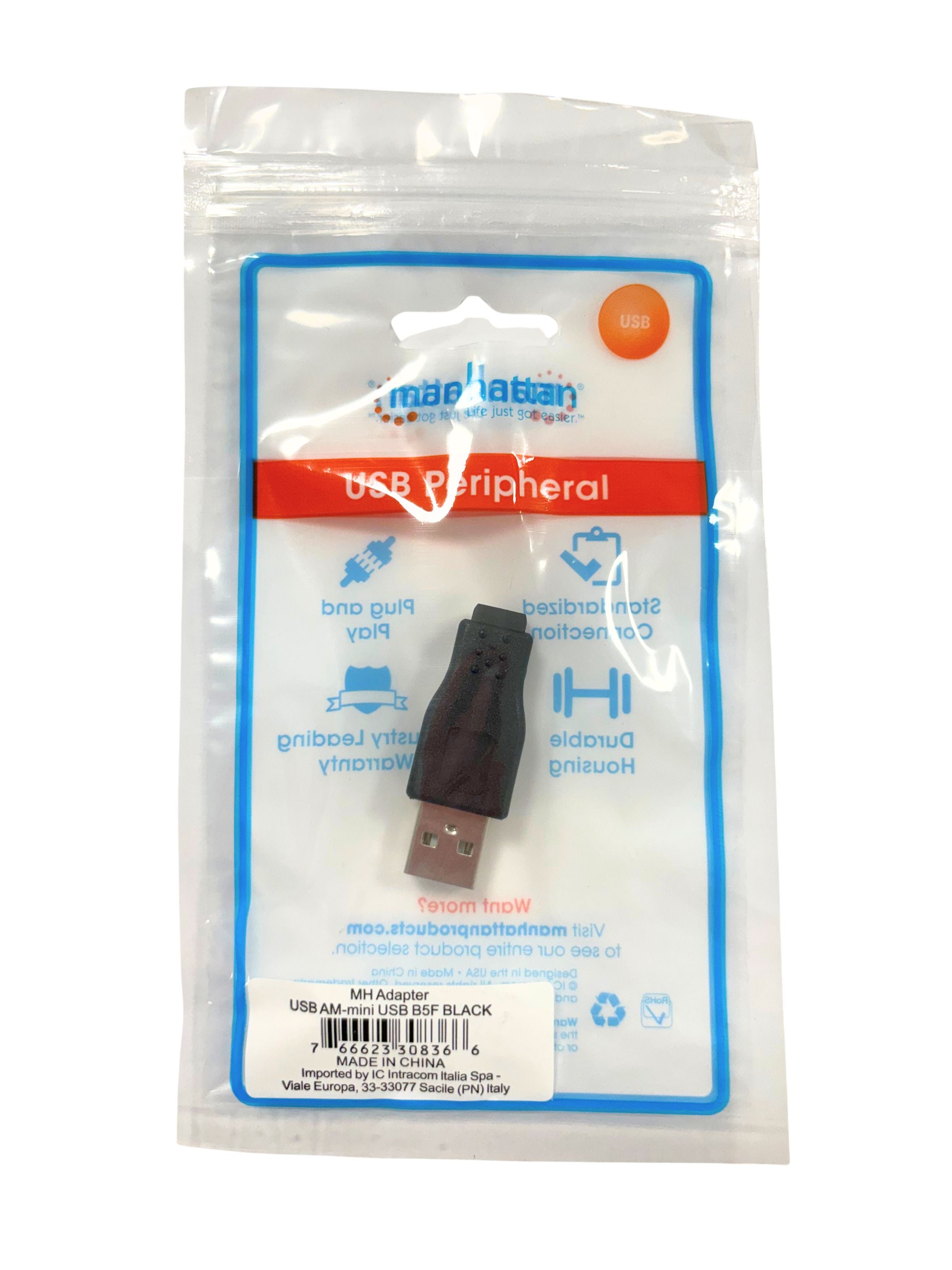 Adattatore Convertitore USB A Maschio a Mini B Femmina Nero - Manhattan IADAP USB-AM/5F