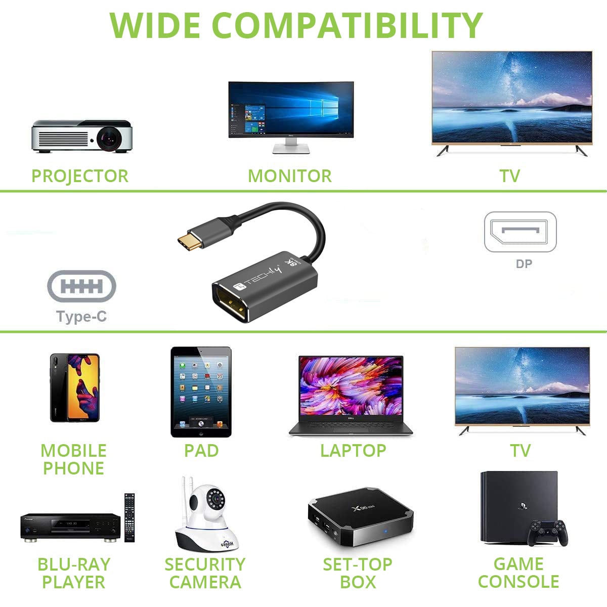 Adattatore USB-C™ 3.2 a Displayport 1.4 8K@60Hz 15 cm - Techly IADAP USB-C-DP8