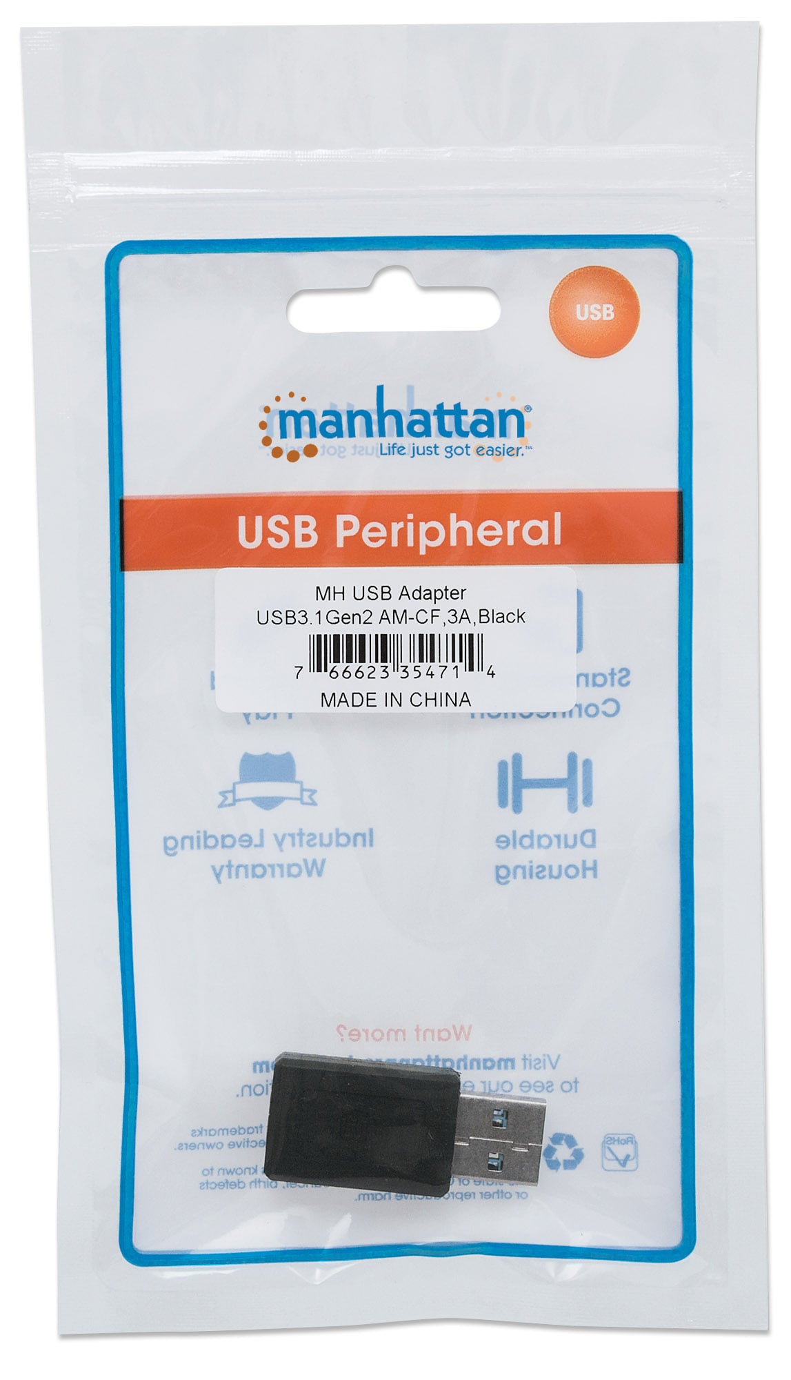 Adattatore Convertitore USB3.1 Gen2 USB A Maschio a USB-C™ Femmina - Manhattan IADAP USB31-AM/CF