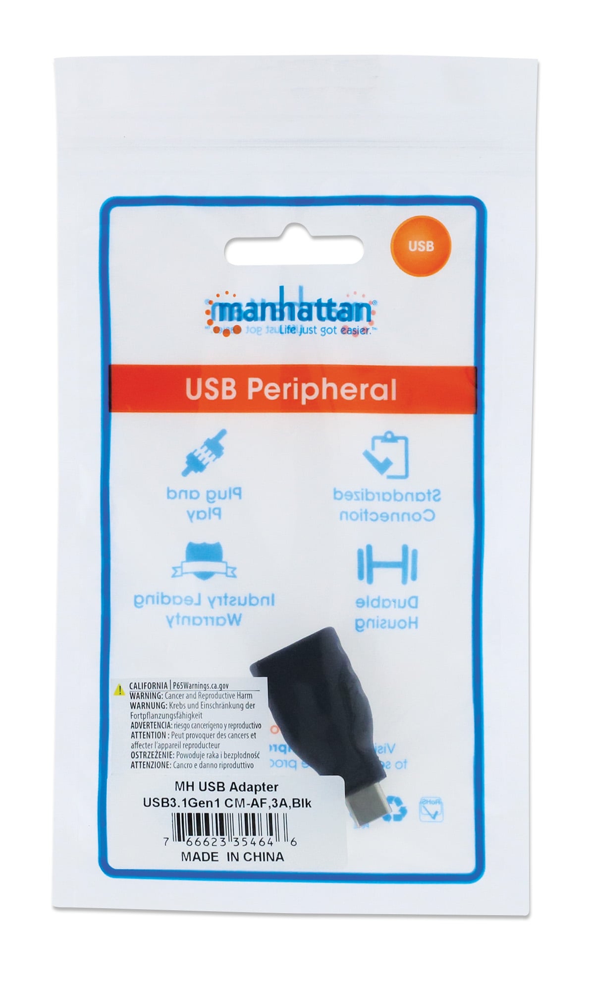 Adattatore Convertitore USB-C™ Maschio a USB-A Femmina - Manhattan IADAP USB31-CMAFM