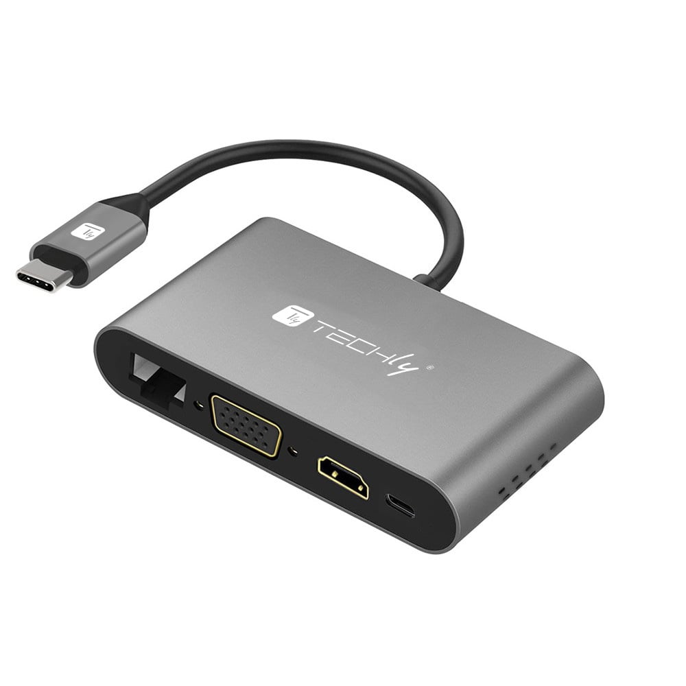 Docking Station USB-C™ SuperSpeed Multiporta USB HDMI VGA RJ45 MicroSD - Techly IADAP USB31-DOCK3