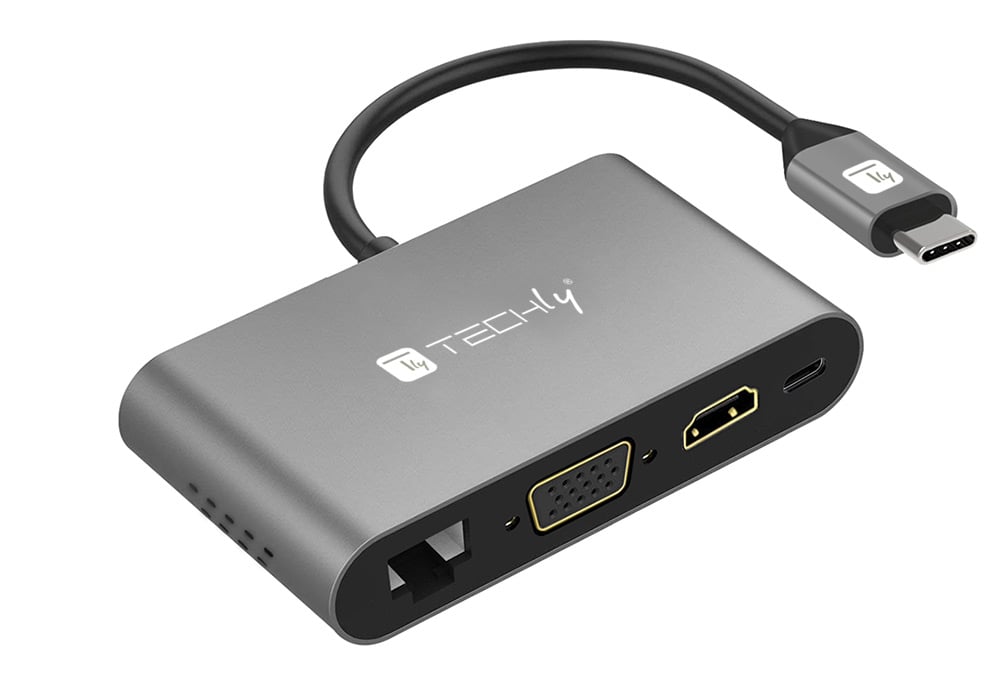 Docking Station USB-C™ SuperSpeed Multiporta USB HDMI VGA RJ45 MicroSD - Techly IADAP USB31-DOCK3