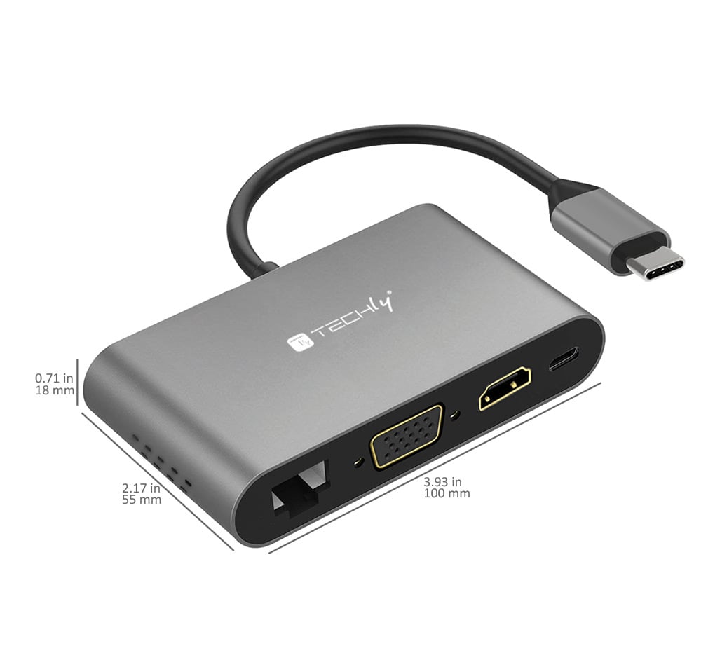 Docking Station USB-C™ SuperSpeed Multiporta USB HDMI VGA RJ45 MicroSD - Techly IADAP USB31-DOCK3
