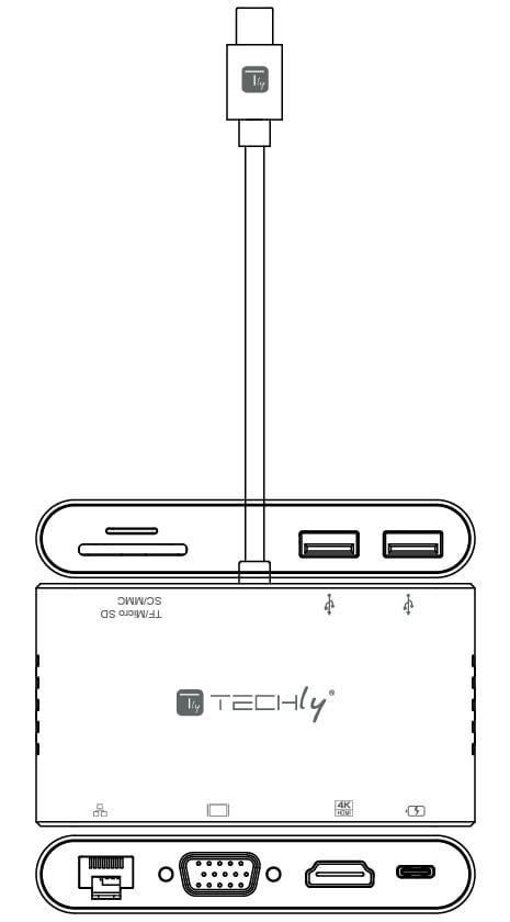 Docking Station USB-C™ SuperSpeed Multiporta USB HDMI VGA RJ45 MicroSD - Techly IADAP USB31-DOCK3