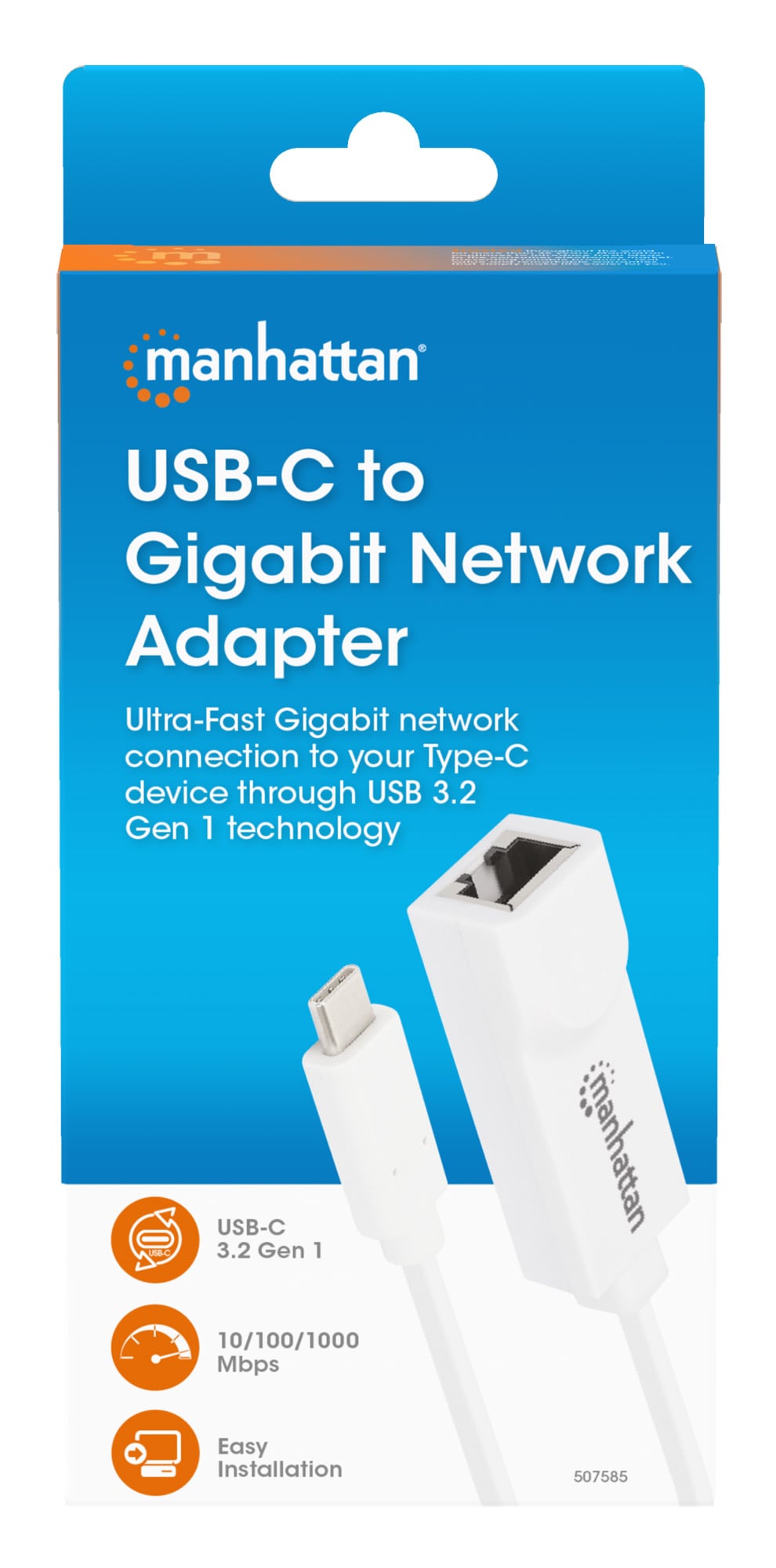 Adattatore Convertitore USB 3.1 Gen 1 da USB-C™ a Rete Gigabit RJ45 - Manhattan IADAP USB31-ETGIGAM