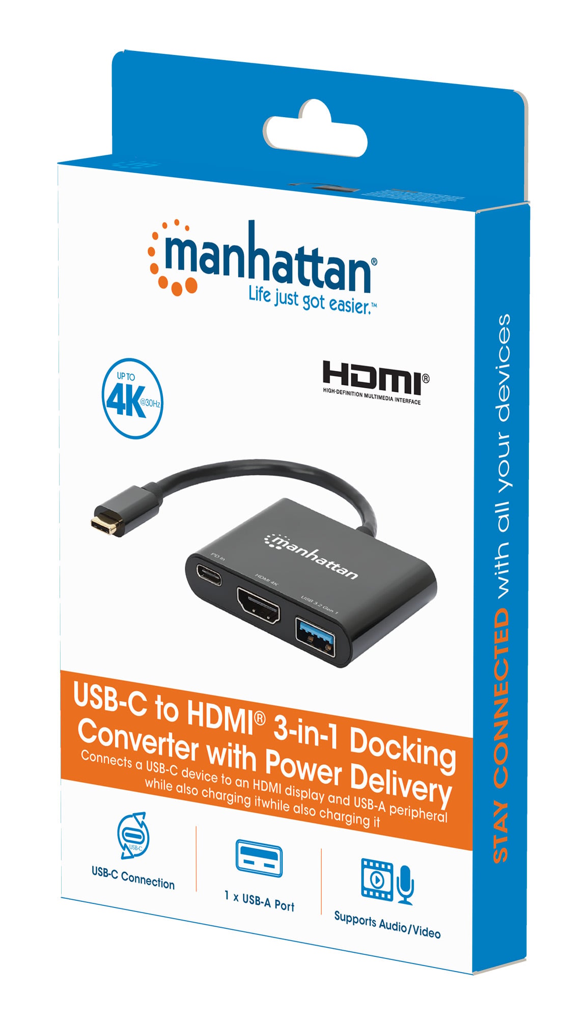 Docking Station USB-C™ a HDMI 3-in-1 con Power Delivery - Manhattan IADAP USB31-HDMIP2
