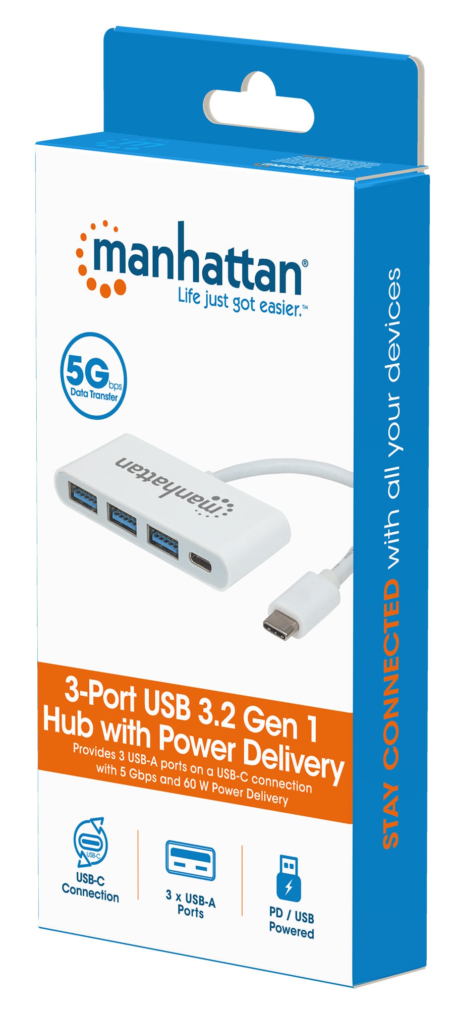 Hub USB 3.2 Gen 1 USB-C™ con 3 Porte USB tipo A e Alimentazione - Manhattan IADAP USB31-HUB31C