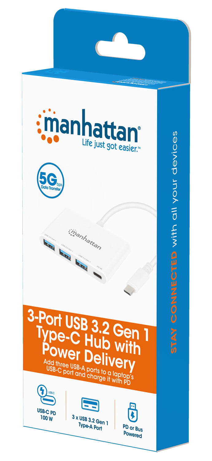 Hub USB 3.2 Gen 1 con 3 porte USB-A e 1 porta USB-C™ Power Delivery - Manhattan IADAP USB31-HUB32C