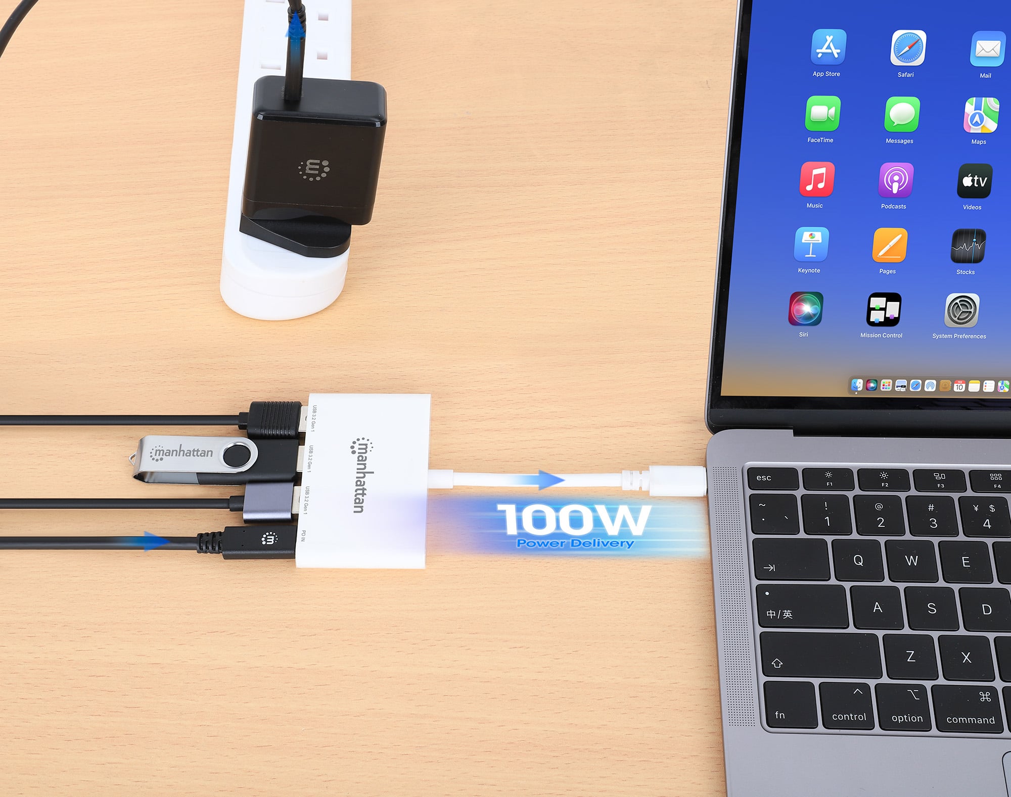 Hub USB 3.2 Gen 1 con 3 porte USB-A e 1 porta USB-C™ Power Delivery - Manhattan IADAP USB31-HUB32C