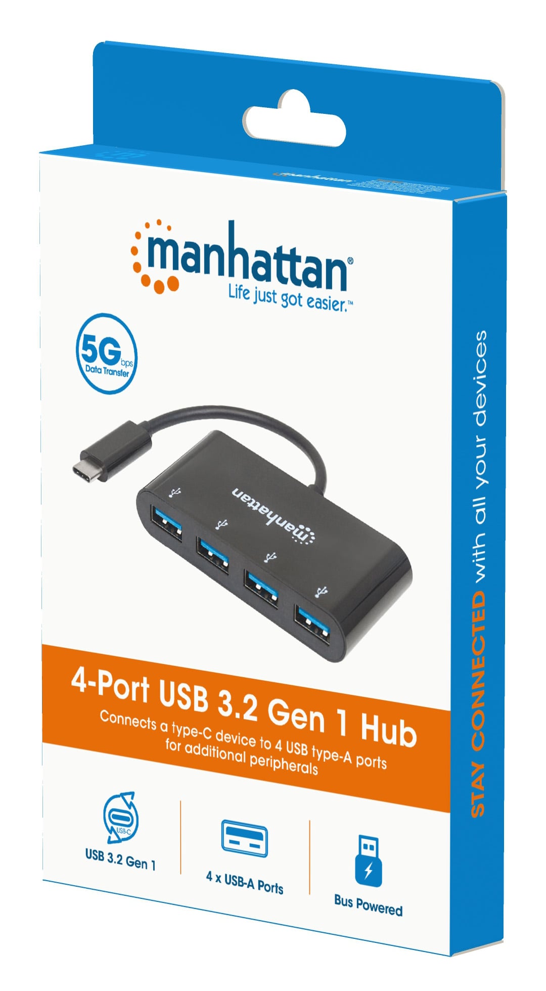 Hub USB-C™ SuperSpeed 4 Porte USB-A 3.2 Gen 1 Femmina Nero - Manhattan IADAP USB31-HUB4