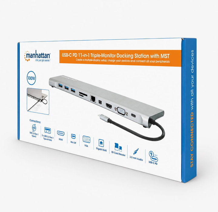 USB-C Docking Station 11-in-1 triple monitor MST - Manhattan IADAP USB31-MULTI4