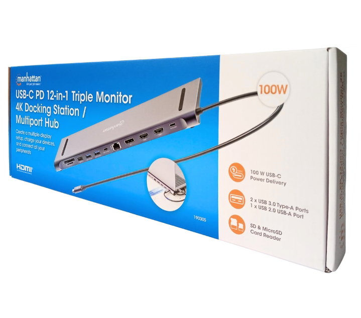 USB-C Docking Station 12-in-1 4K Triple Monitor MST - Manhattan IADAP USB31-MULTI6