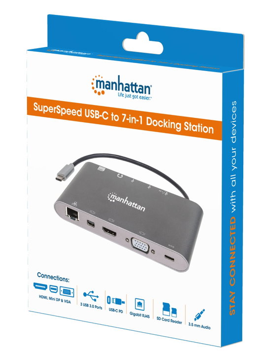 Docking Station USB-C 7 in 1 HDMI Mini DP VGA - Manhattan IADAP USB 31 -MULTIMH