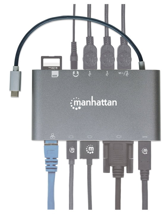 Docking Station USB-C 7 in 1 HDMI Mini DP VGA - Manhattan IADAP USB 31 -MULTIMH
