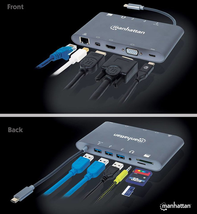Docking Station USB-C 7 in 1 HDMI Mini DP VGA - Manhattan IADAP USB 31 -MULTIMH