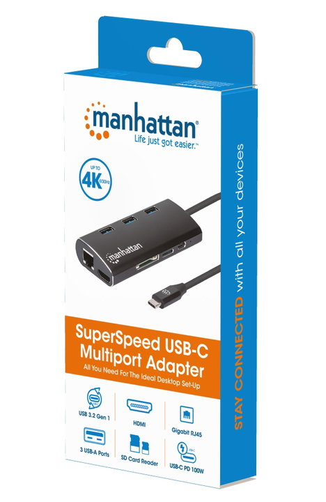 Multiport USB-C Hub HDMI 4K USB 3.2 Gigabit SD - Manhattan IADAP USB31-PD440