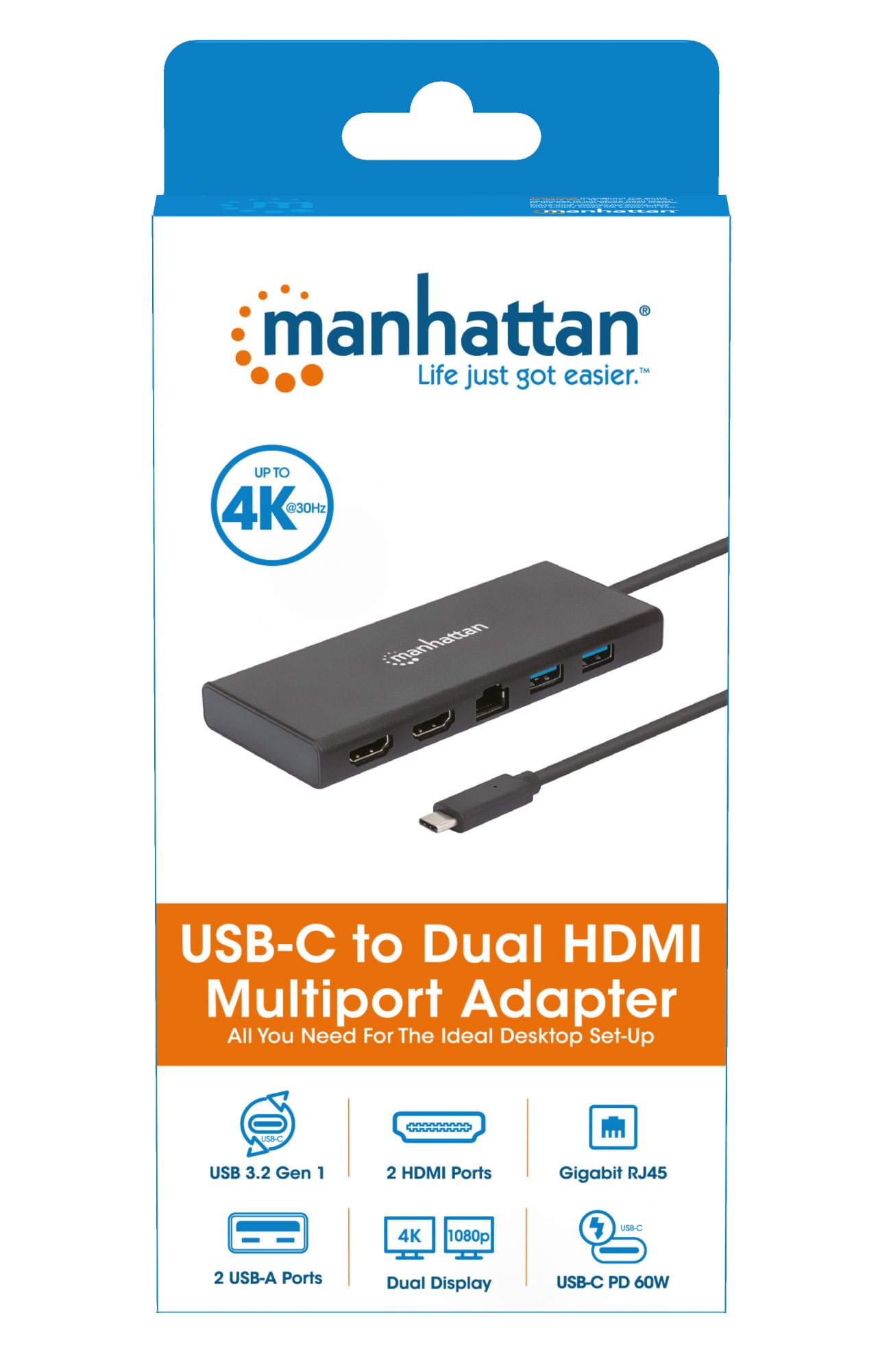 Adattatore USB-C SuperSpeed Multiporta a Doppia Porta HDMI - Manhattan IADAP USB31-PD747