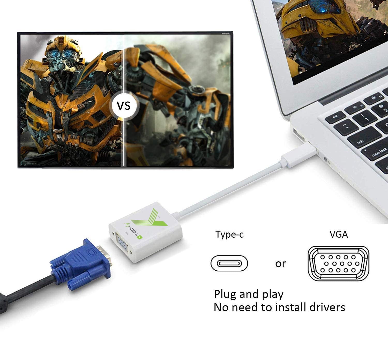 Cavo Convertitore Adattatore da USB-C™ M a VGA F - Techly IADAP USB31-VGA