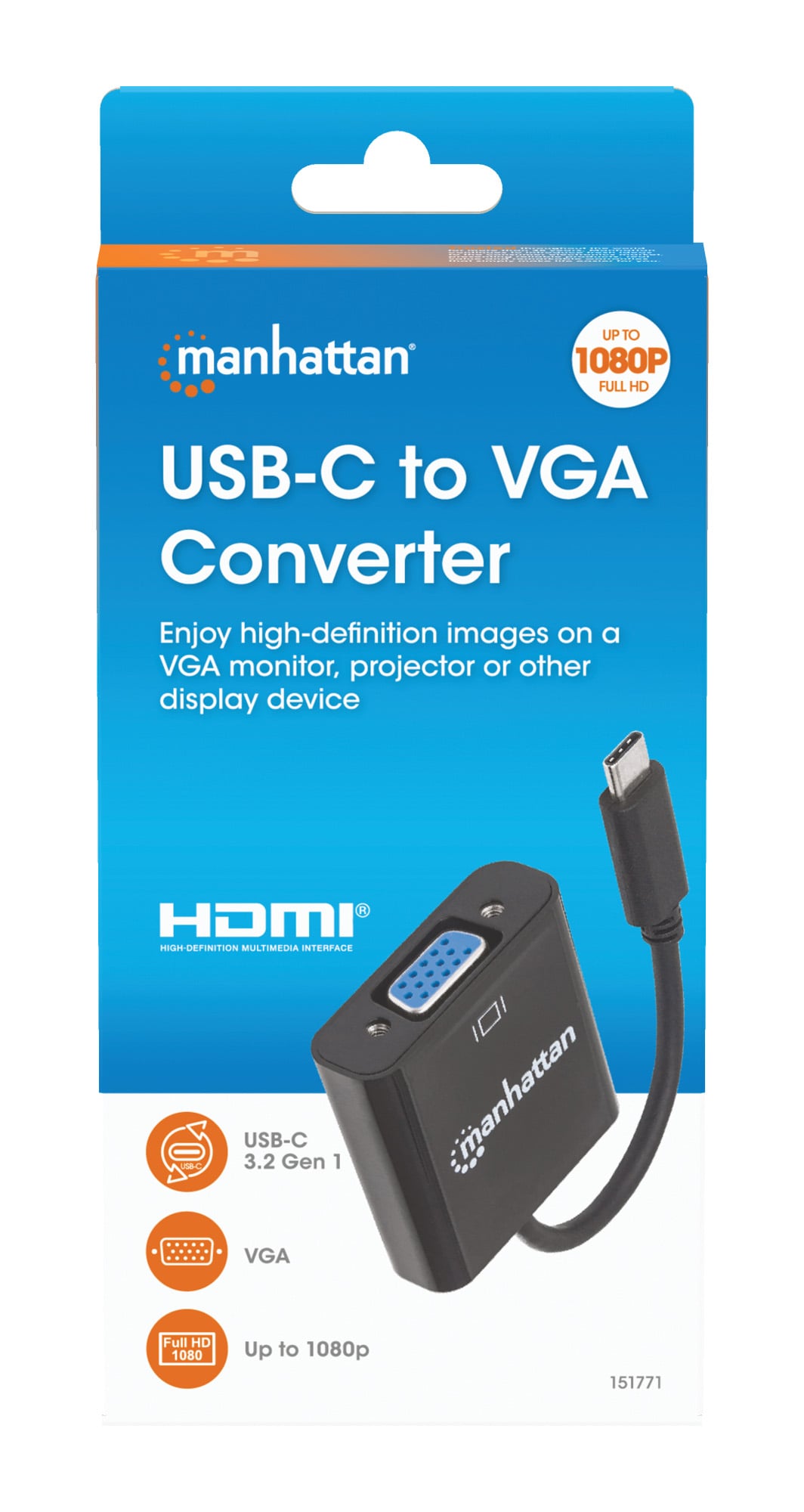Adattatore Convertitore USB-C™ Maschio a VGA Femmina - Manhattan IADAP USB31-VGAM